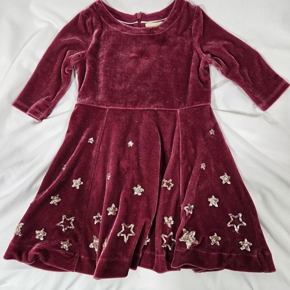 Boden Girls Pink Velour Dress With Sequin Stars